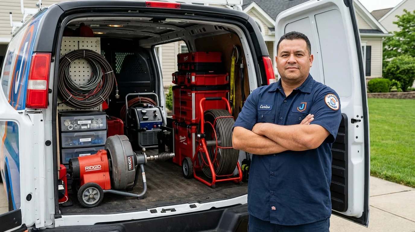 Professional drain cleaning equipment and Johns Plumbing LLC plumber in Hamburg