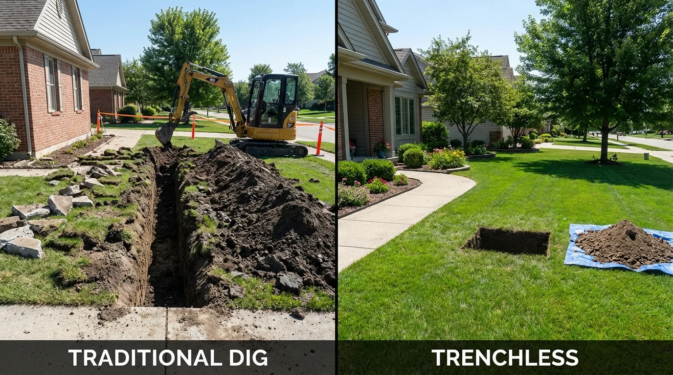 Trenchless sewer repair with minimal yard damage versus traditional excavation in Hamburg, NY
